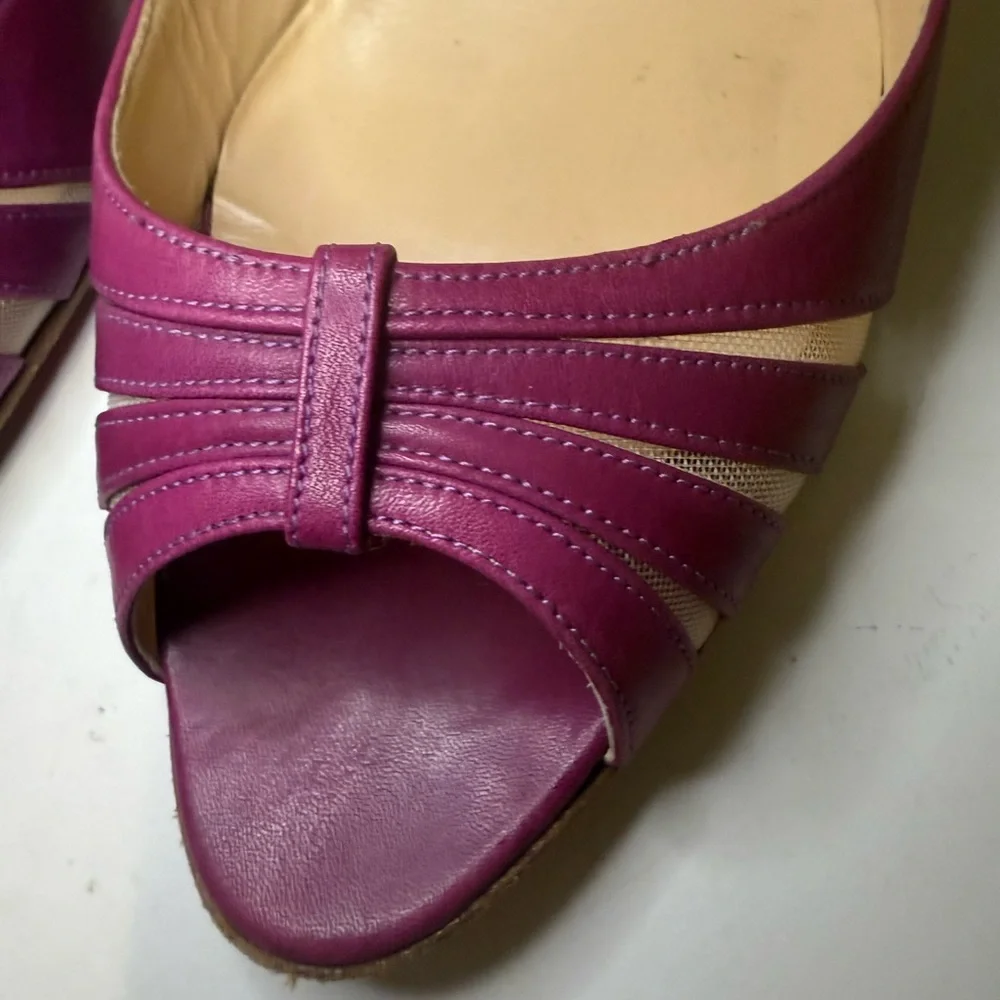 CHRISTIAN LOUBOUTIN Vintage Y2K Fuchsia Purple Peep-Toe Wedges Mesh Cutouts 40.5